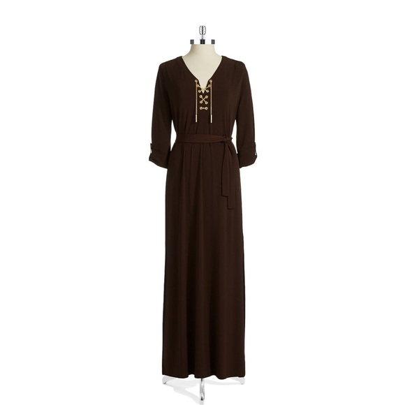 Michael Kors Sz 3x Maxi Dress Brown with Gold Details - Picture 3 of 15